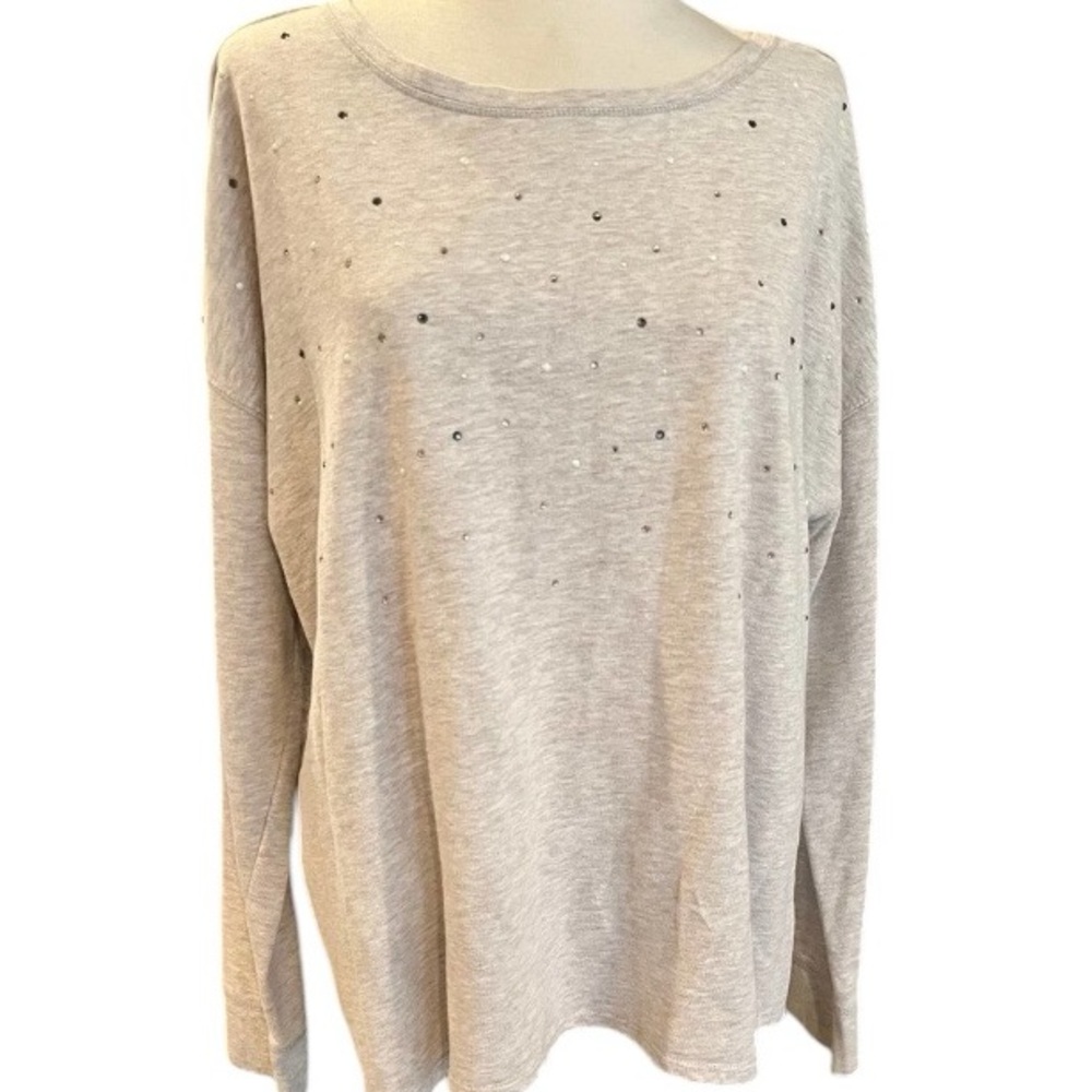 Faded Glory Long Sleeve Embellished Blouse Pullover Heather Grey XL